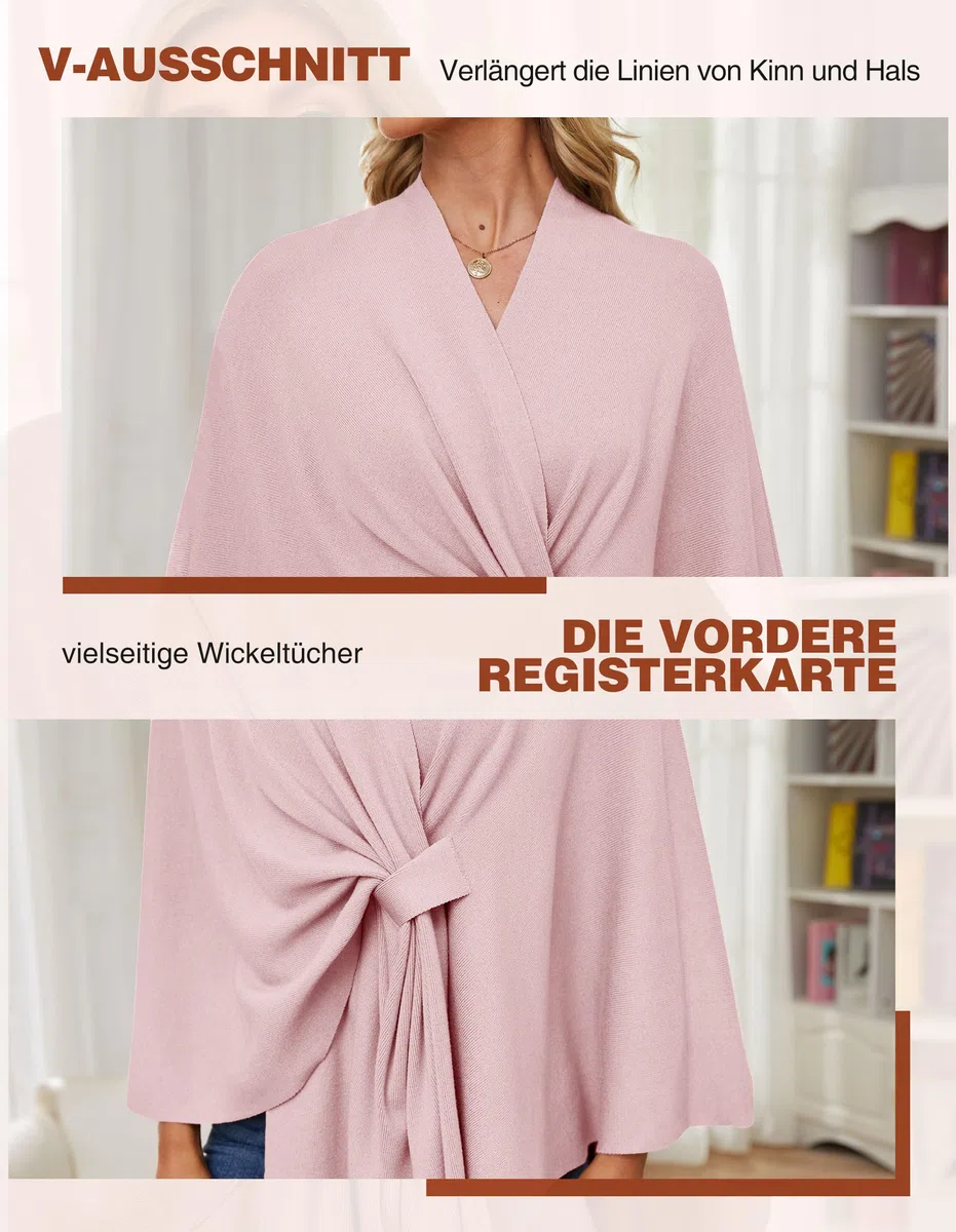 PULI Elegante poncho de punto para mujer, capa frontal abierta, versátil, con solapa