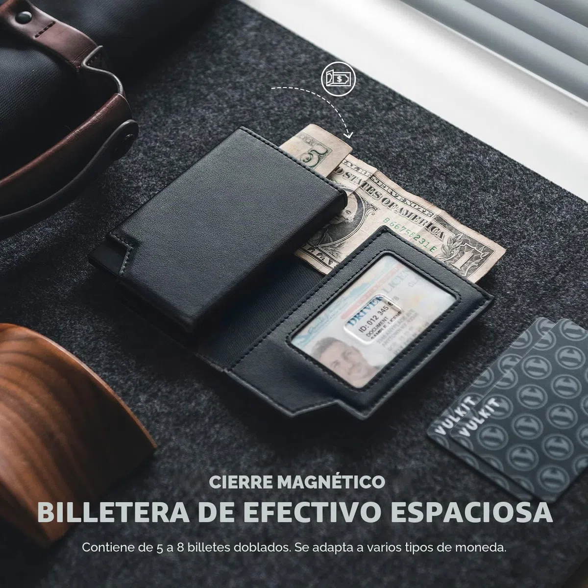 VULKIT Tarjetero Bloqueo RFID Tarjetero Emergente de Cuero para Hombres y Mujeres con Compartimento para Billetes y Cierre Magnético