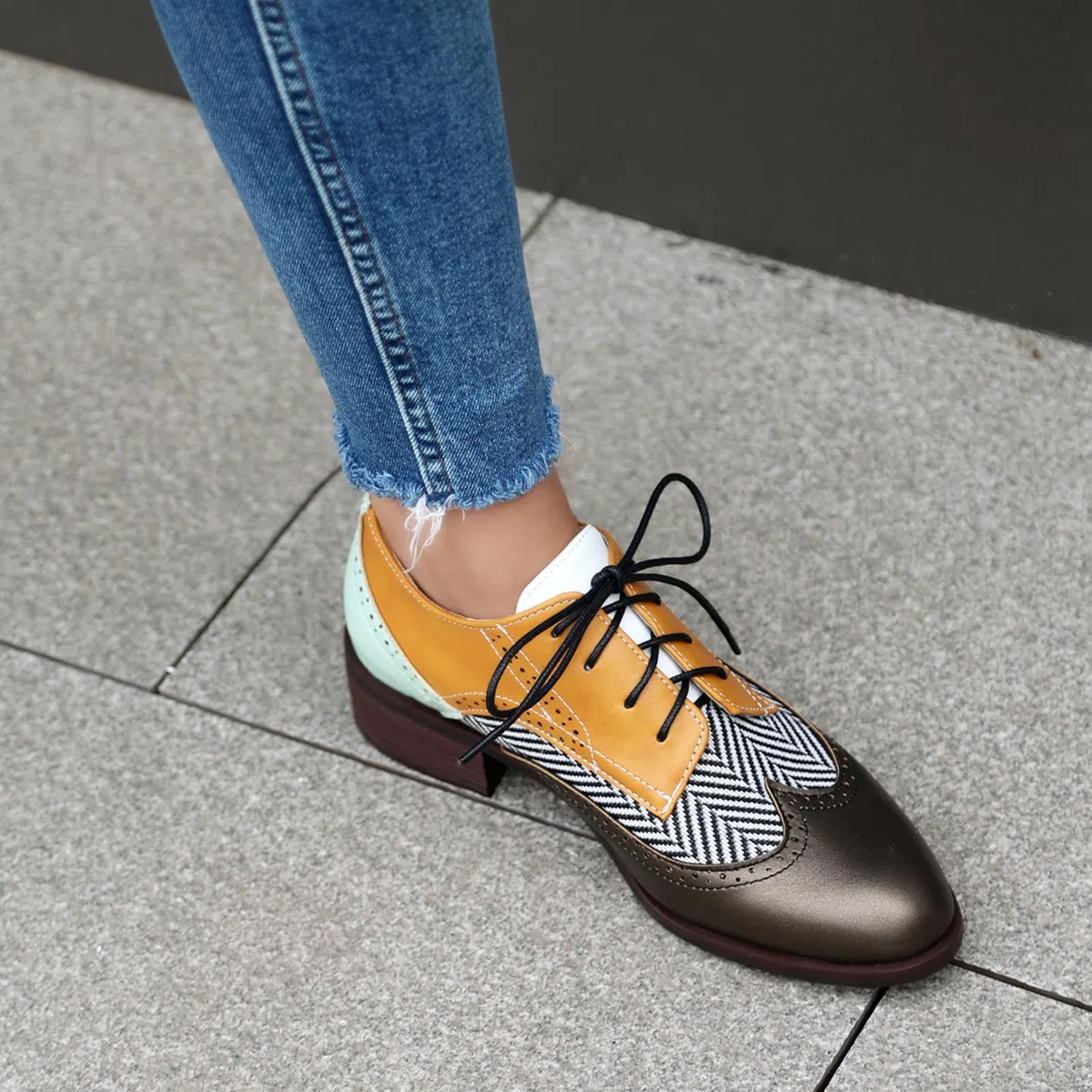 Unisexo Oxford Zapatos Mujer Two Tone Perforated Wingtip Brogue