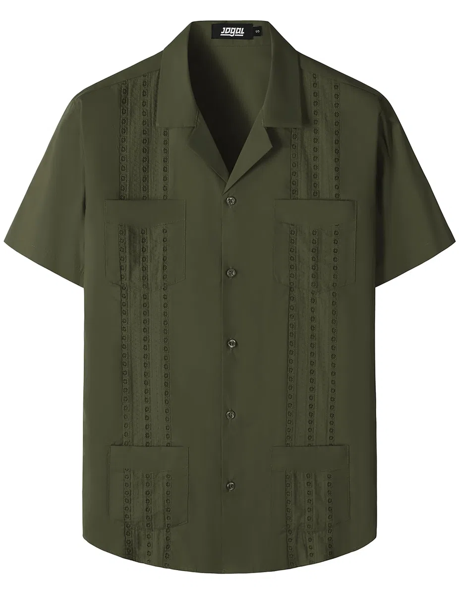 JOGAL Guayabera - Camisa cubana de manga corta para niños, casual, con botones