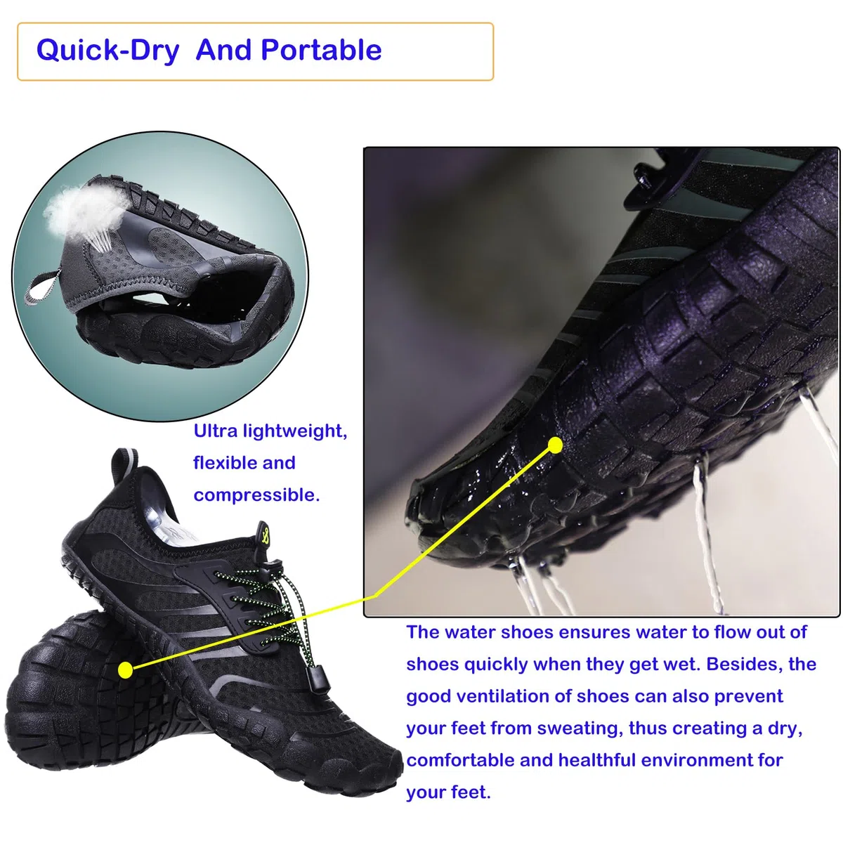 Zapatos de agua para hombre y mujer, de secado rápido, para deportes al aire libre, para natación, piscina, playa, surf, caminar, yoga, río, lago, senderismo, kayak