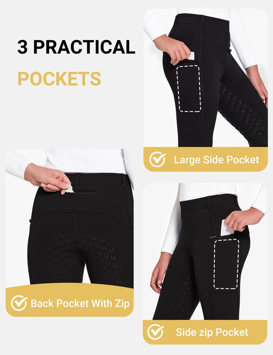 FitsT4 Sports Pantalones de equitación de invierno para niños, de invierno, de silicona, con bolsillo para teléfono móvil y bolsillos