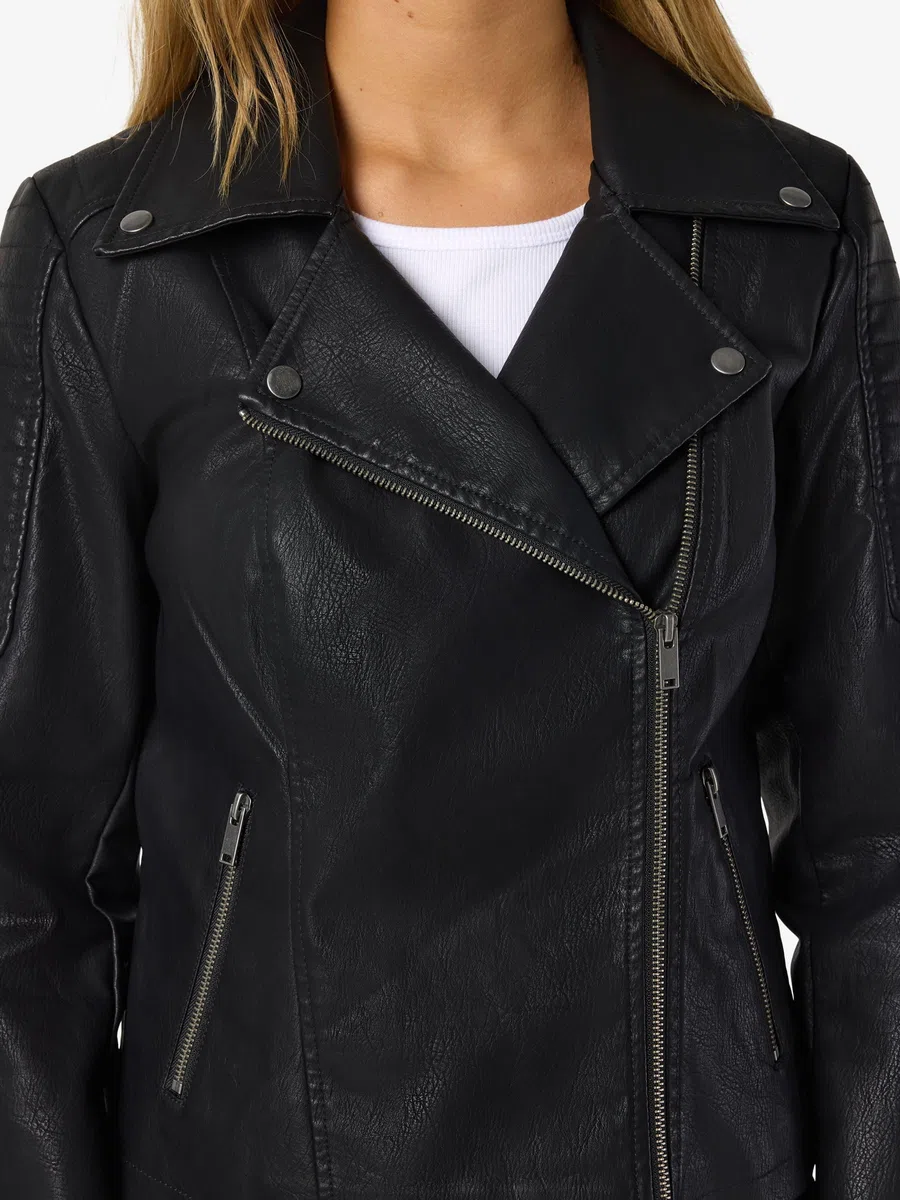 NOISY MAY Chaqueta de Cuero sintético para Mujer Chaqueta de Motociclista Chaqueta de transición Manga Larga Shacket Recubierto de PU NMREBEL