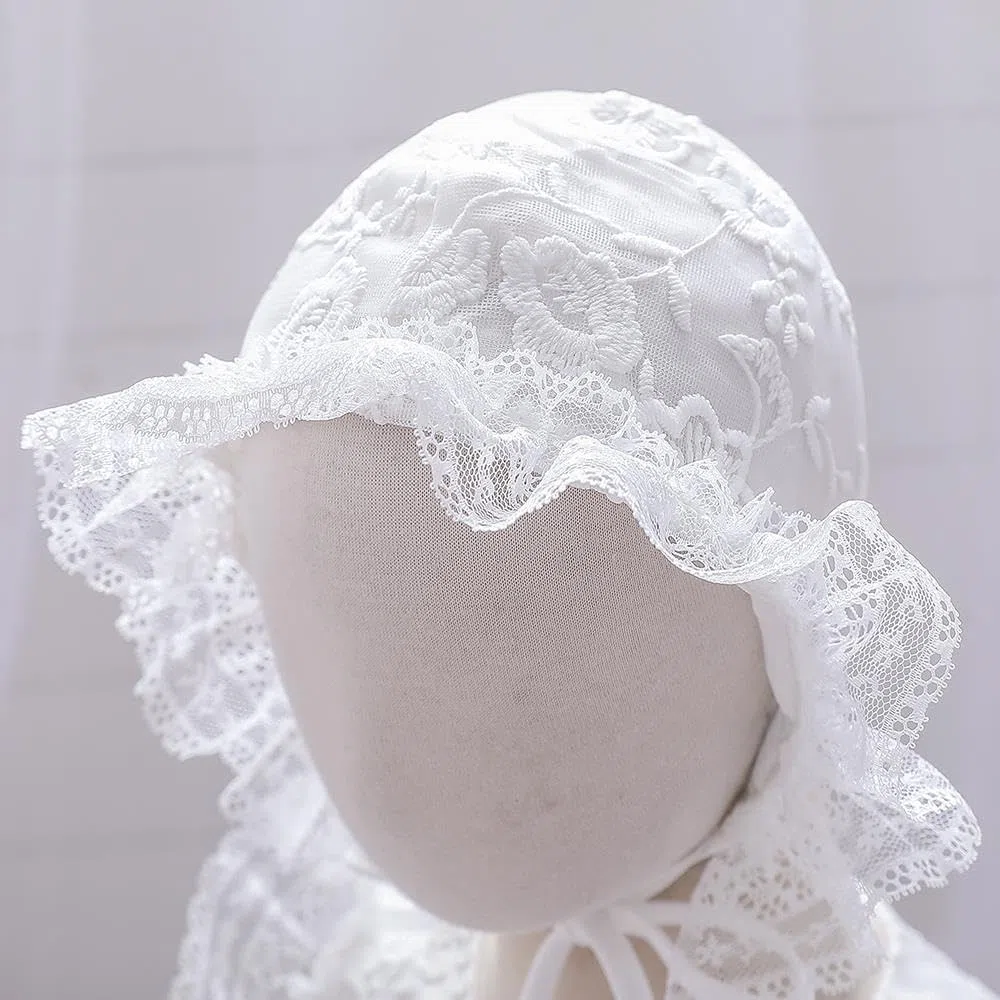 Lito Angels Vestido de Bautizo Bordado Blanco Ropa Bautismo con Gorro Capó para Bebé Niña Talla 3-24 Meses
