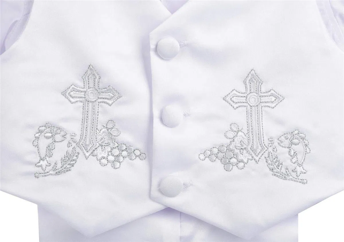 Lito Angels - Ropa Traje de Bautizo Bautismo para Bebe Niño con Gorro Capó, Manga Larga, Blanco
