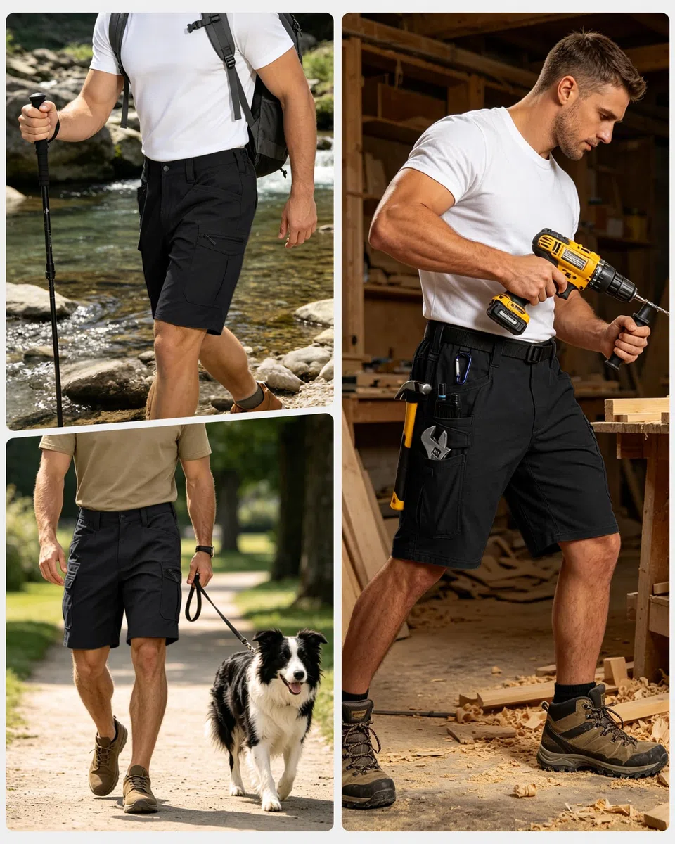 IGOLUMON Pantalones Cortos Hombre Bermudas Cargo Pantalones Cortos Trabajo con Cintura Elástica Multibolsillo Verano Exteriores Informal Transpirable