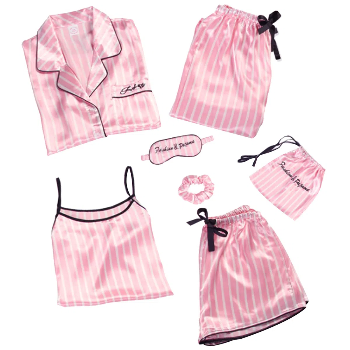 Mujer 7PCS Saten Conjunto de Pijama Tops & Pantalones Cortos Primavera Verano Ropa de Dormir