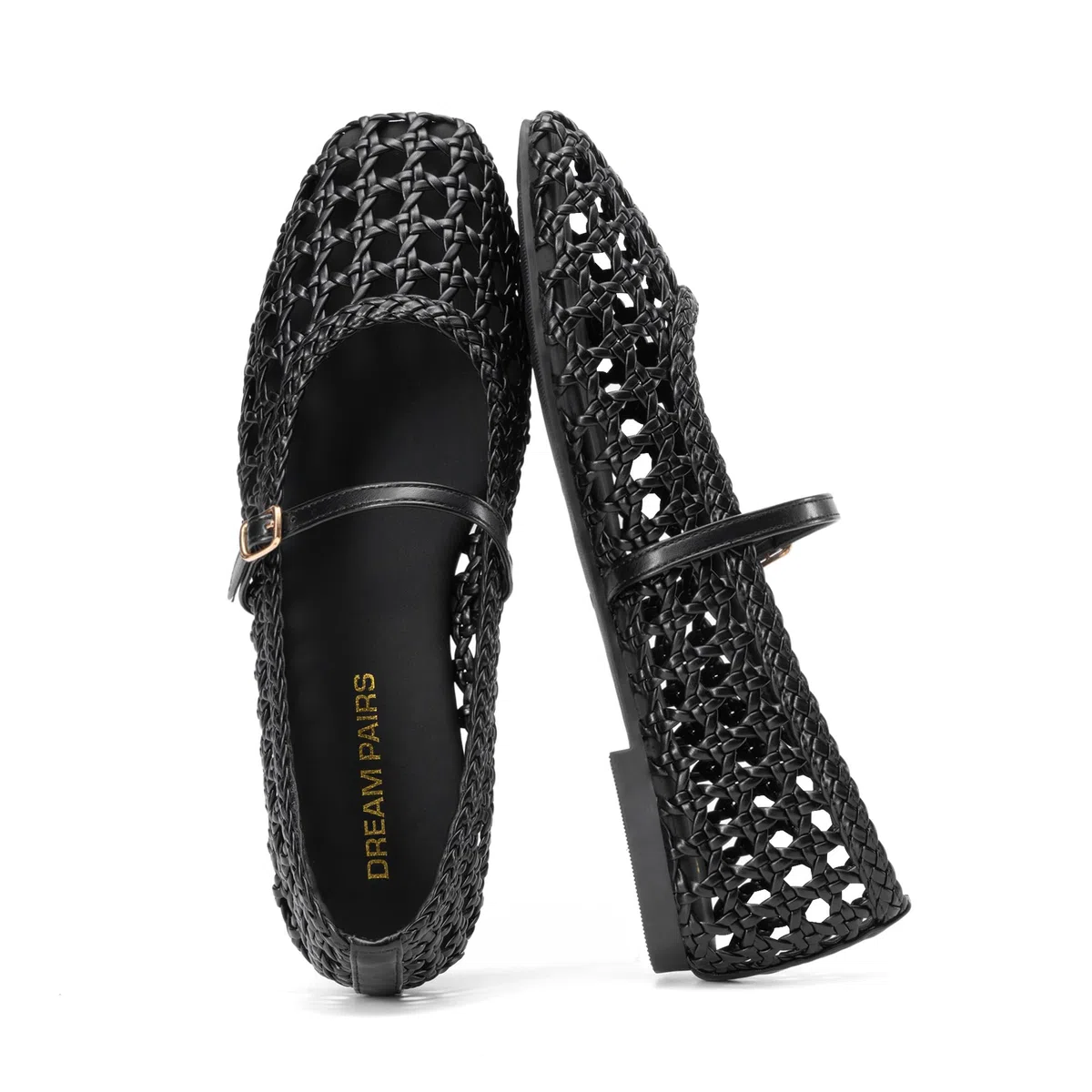 DREAM PAIRS Bailarinas de Mary Jane Tejidas para Mujeres, Cómodas y Elegantes, con Punta Cuadrada y Correa Ajustable
