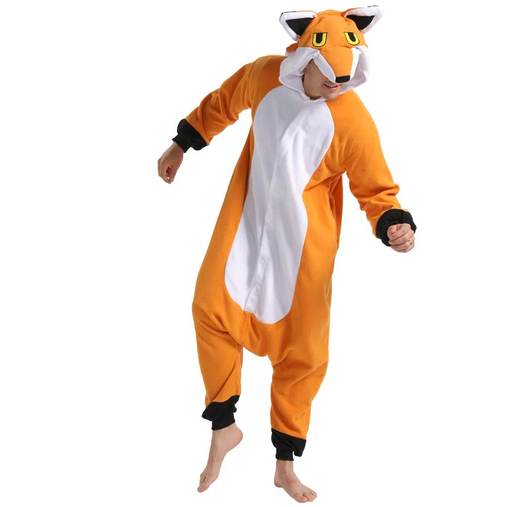 dressfan Unisex Disfraz Zorro Pijama Adulto,Animal Fox Monos Traje Ropa de Dormir,Cosplay Disfraces de Carnaval Halloween, Mujer Hombre
