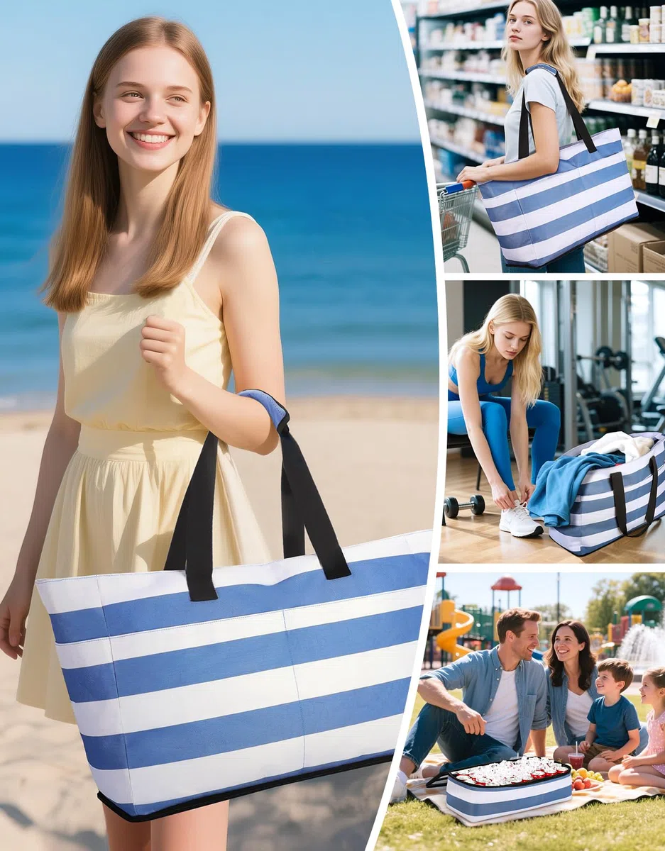CIRYCASE Bolso Playa Mujer con Nevera 2 en 1, Impermeable & Plegable Bolsa Viaje XXL Familiar, Beach Bag 54L Extra Grande con Cremallera y 9 Bolsillos para Piscina/Picnic/Gimnasio/Compra Esenciales