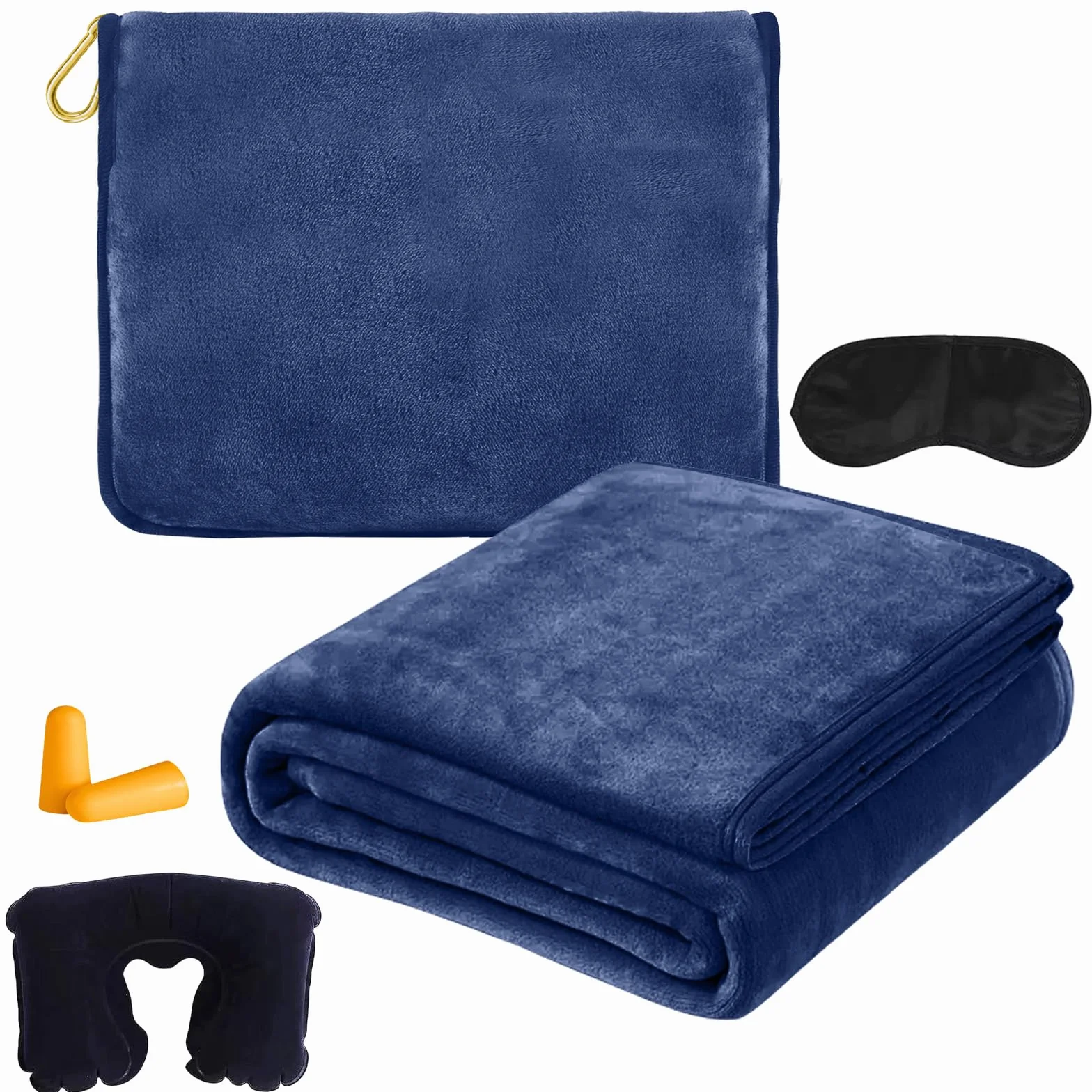 BAIFULAI Manta de viaje para avión, almohada 2 en 1, manta de avión, ultraligera, cálida, con antifaz para dormir y tapones para los oídos, cojín transformador, gadgets de viaje para vacaciones,
