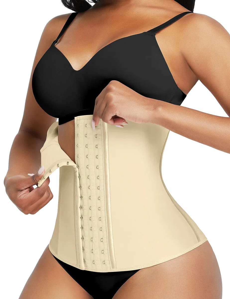 FeelinGirl Faja para Gimnasio Látex Corsé de Entrenamiento para Mujer Faja Lumbar Fitness y Ejercicio 9 Aceros Deshuesados con Ganchos