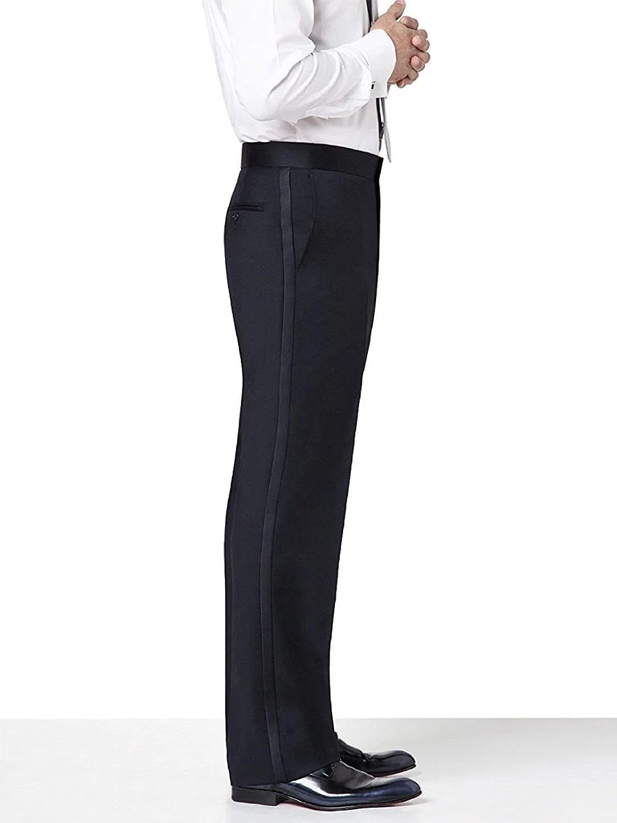 Hombre Pantalones clásicos de Esmoquin con Rayas de satén y Cintura Ajustable en el Frente Plano