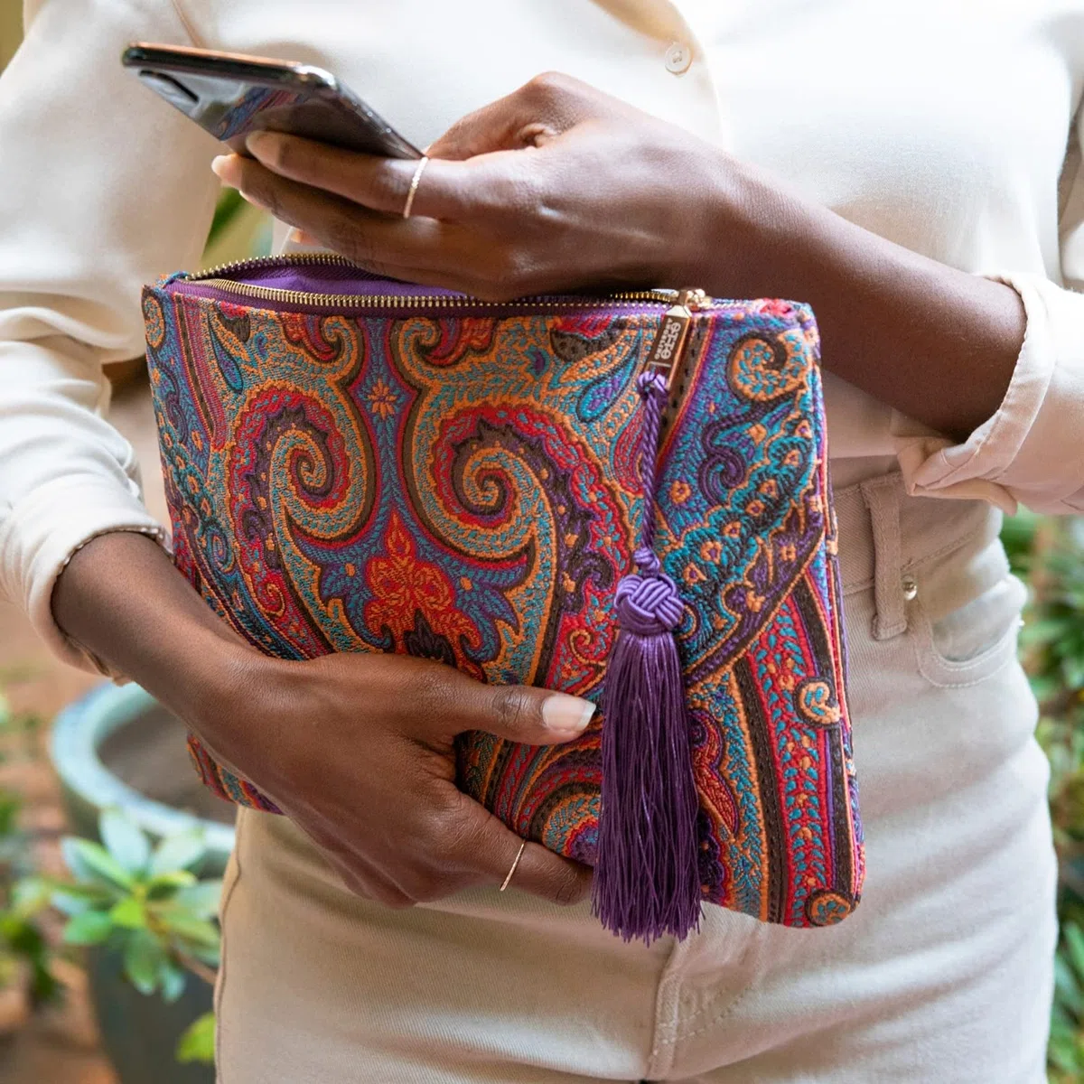 Otto Angelino Bolso de Mano de diseñador Bohemio y de Moda para Mujer, múltiples Ranuras para Dinero, Tarjetas, teléfono Inteligente, Ultra Delgado