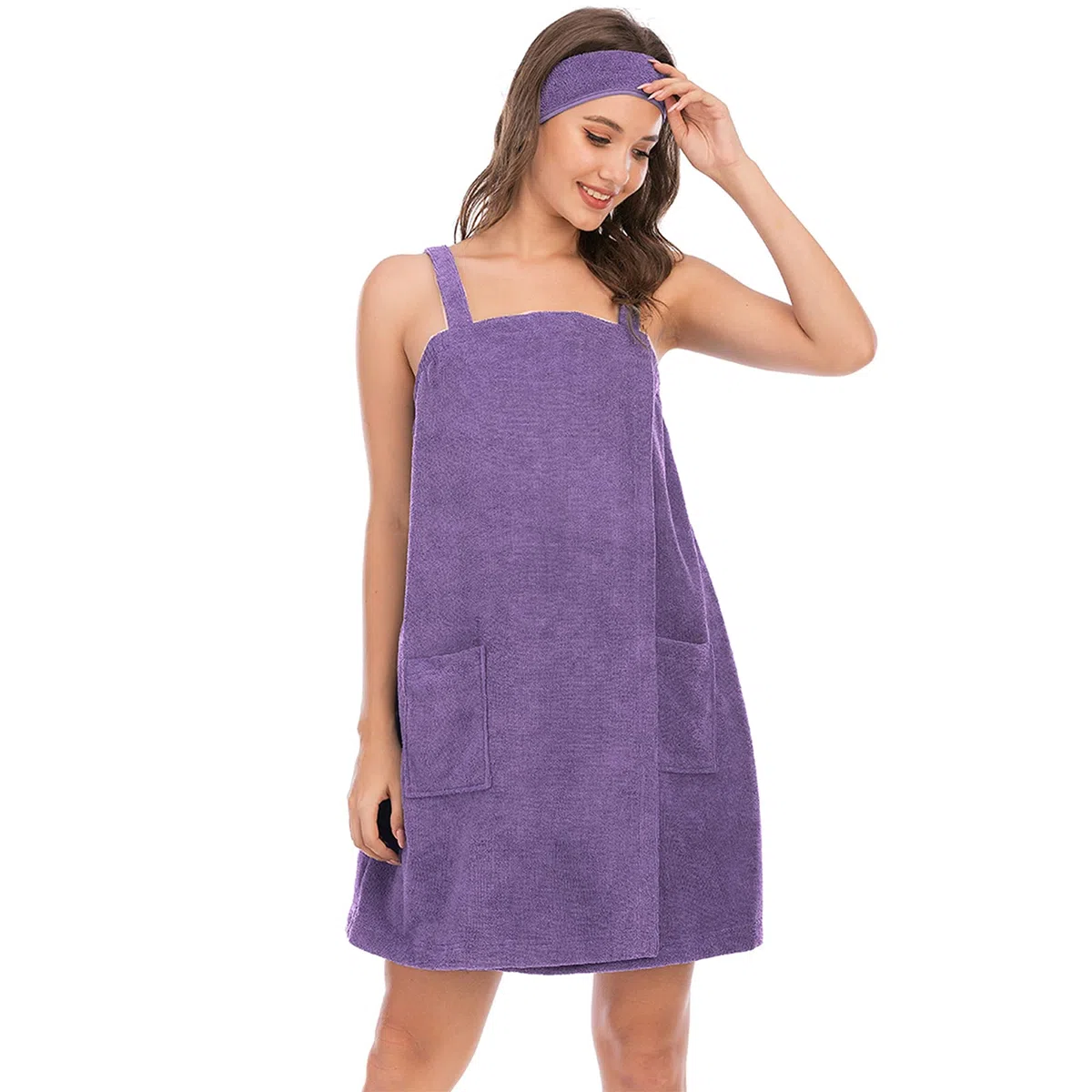 Mujer Vestido de Toalla de Baño Ajustable con Diadema para Ducha Snuna SPA y Playa Morado L