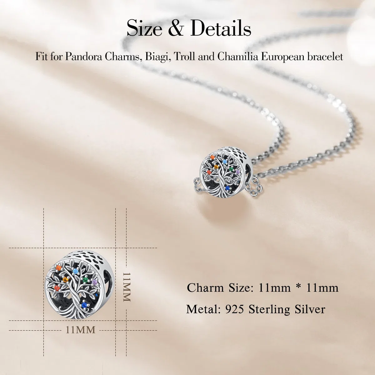 Eusense Abalorios Charm 925 Plata Esterlina Compatible con Pandora Pulsera Europeas Colgantes Día de la madre