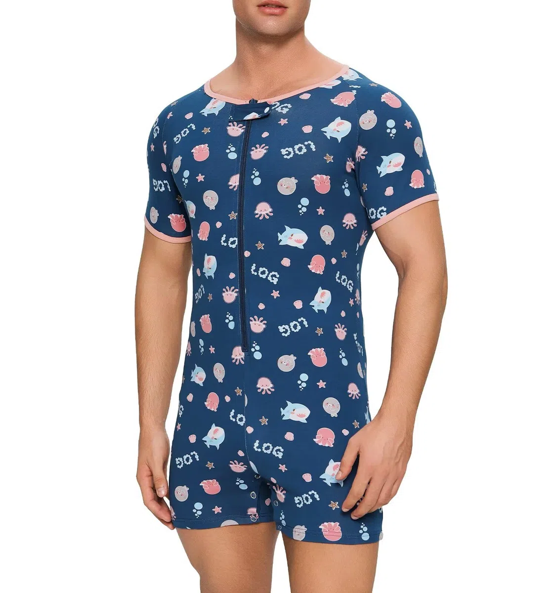 Landofgenie Mono Adulto Algodón para Hombres - Body Pijama Manga Corta con Abertura, Romper Una Pieza
