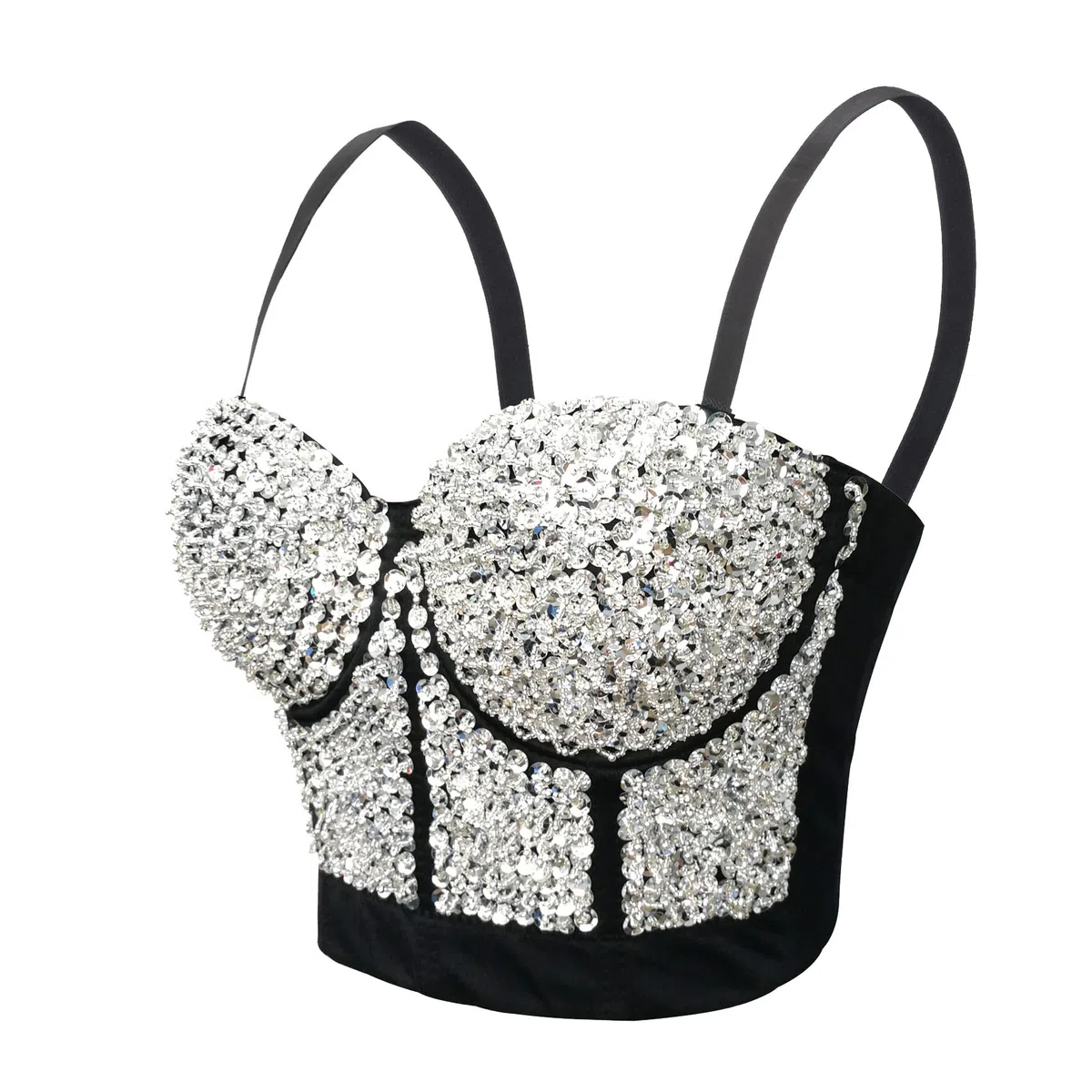 Mujer Corsé ajustado y blusa de ombligo con lentejuelas