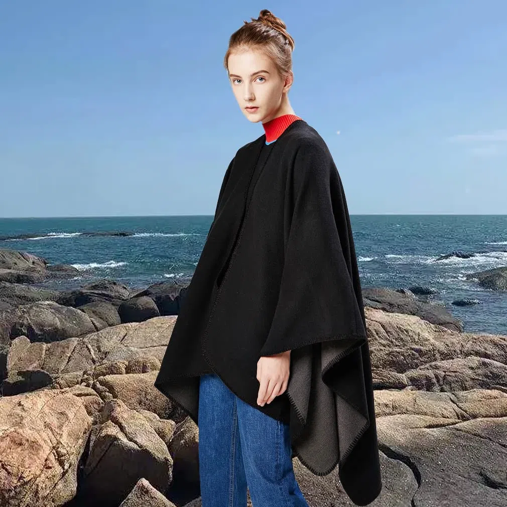 Poncho Mujer Invierno Chal Mujer Elegante Capa Abierta Poncho Abrigado per Primavera Autunno Inverno