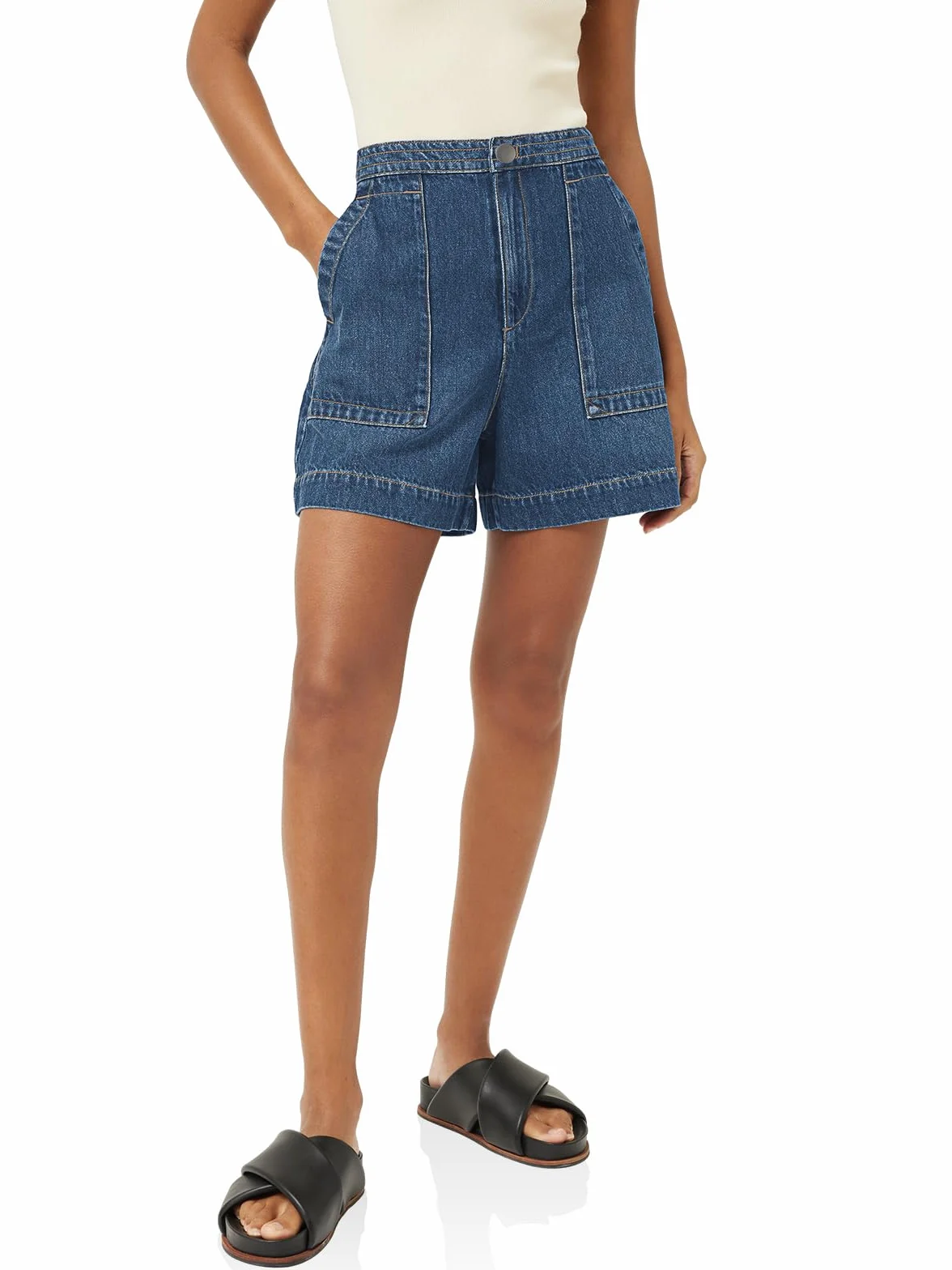 Cicy Bell Pantalones vaqueros cortos de verano para mujer, pantalones vaqueros cortos holgados, cintura alta, pantalones vaqueros anchos básicos con bolsillos