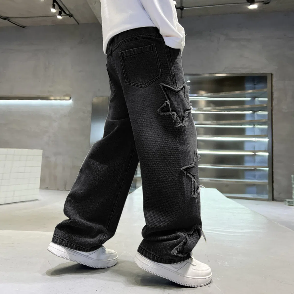 Rolanko Vaqueros Baggy Cargo para Niños Jeans Skater con Cintura Elástica y Multi-Bolsillos Pantalones Denim Vintage Bootleg Streetwear para Niños