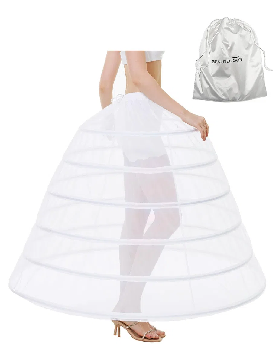 BEAUTELICATE Cancan Mujer Crinolina Enaguas para Vestidos Faldas Novia Halloween Carnaval Blanco 6 Aros