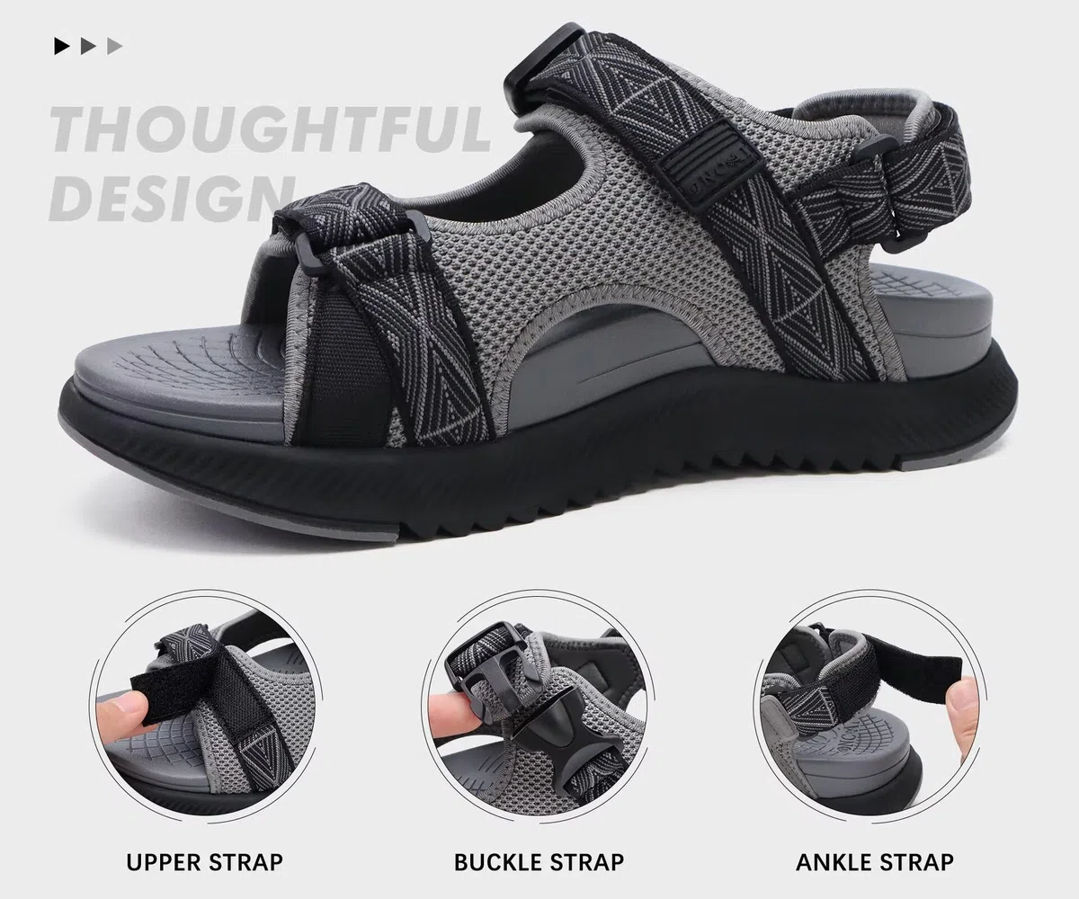 ONCAI Sandalias de Senderismo Para Hombre,Sandalias de Senderismo Con Soporte Para Arco Del Pie,Sandalias de Playa de Malla Transpirable y Toboganes Ortopédica con Correa Ajustable Talla 40-48 EU