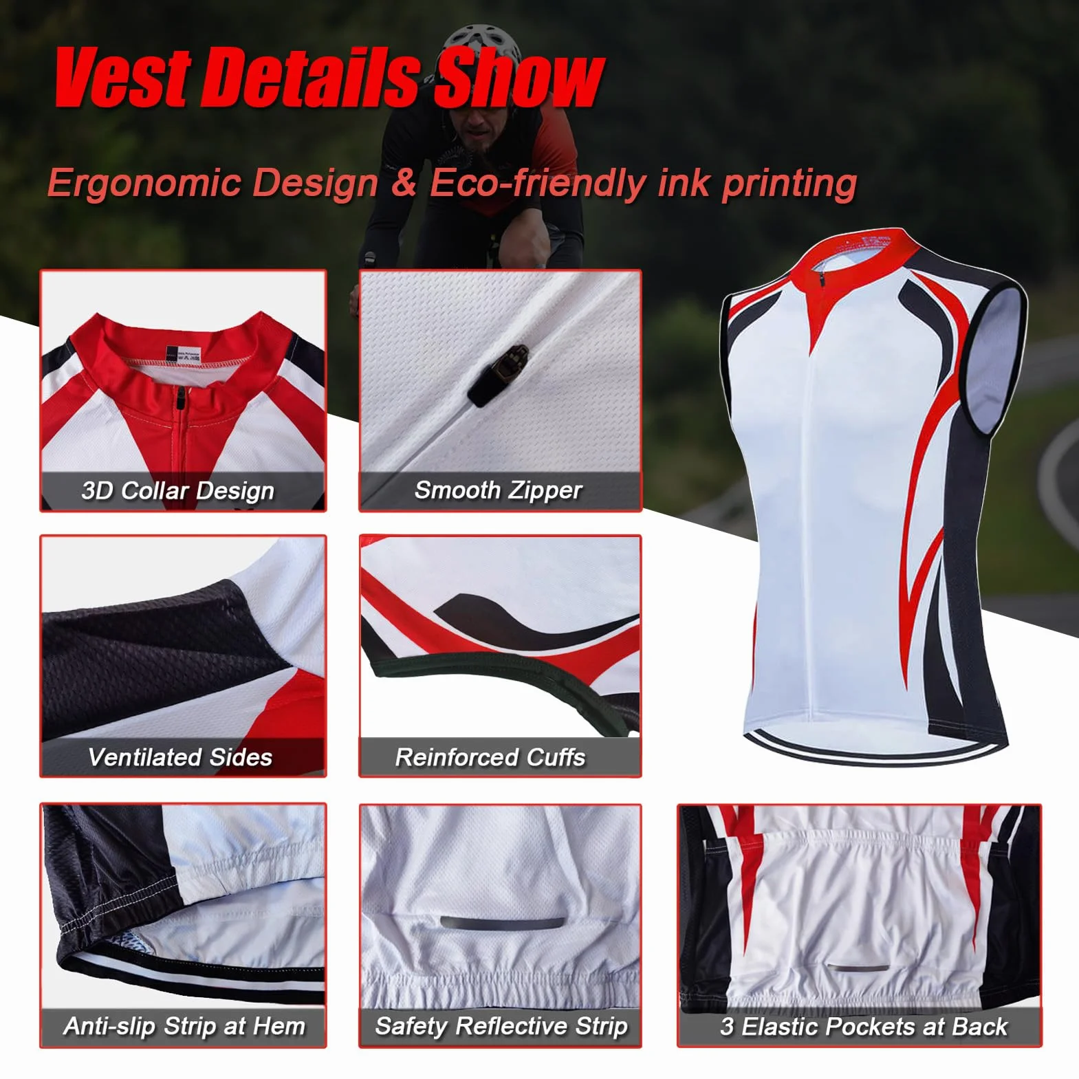 Conjunto Ciclismo Hombre Maillot Bici MTB Verano Ropa Ciclista Sin Mangas,Traje Bicicleta Chaleco Ciclo y Culotte Tirantes con 9D Gel Acolchado,Completa Jerseys Sleeveless Transpirable Secado Rápido