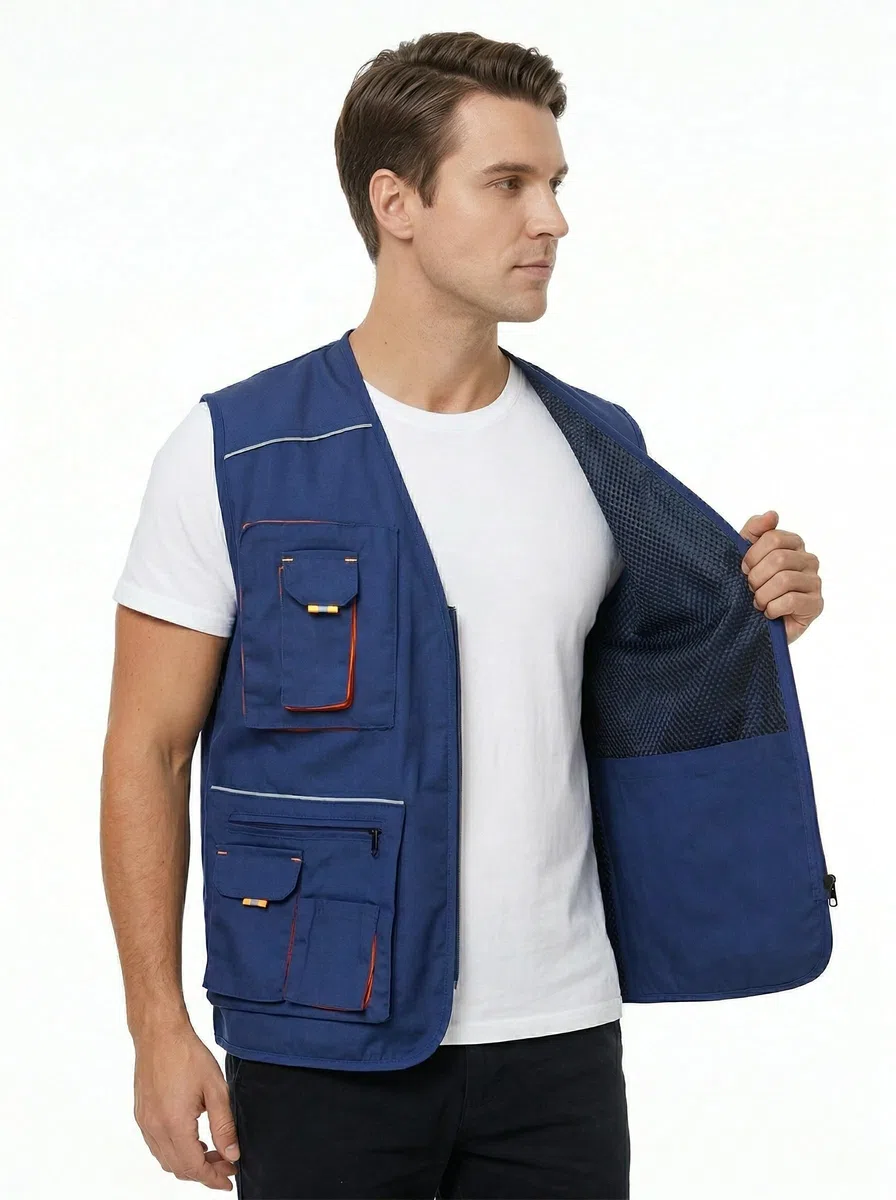 Chaleco de Trabajo para Hombre Verano Chaleco Multibolsillos Chaqueta Sin Mangas de Trabajo para Carpintero
