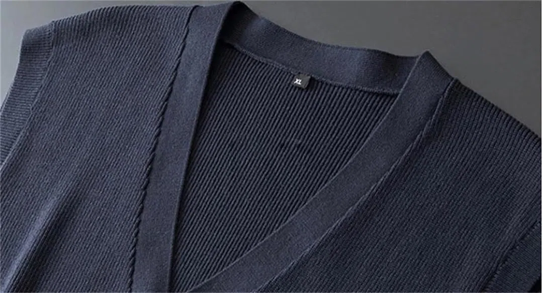 Chaleco de lana para hombre, color liso, sin mangas, suéter de punto, talla grande, cuello en V, informal, con botones