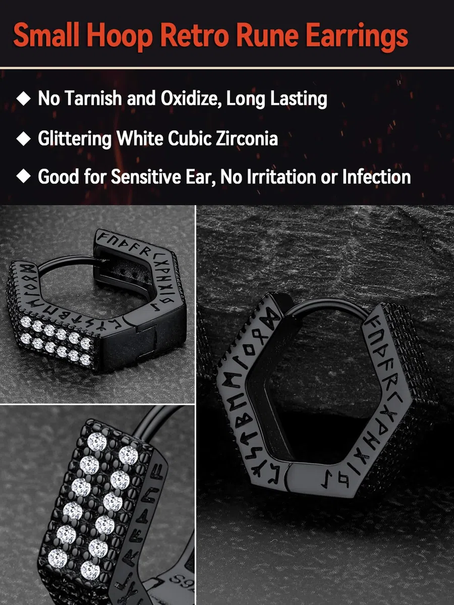 FaithHeart Pendiente Vikingos Runas Plata de Ley 925 Hombre Pendientes Circonitas Brillantes Joyería Amuleto