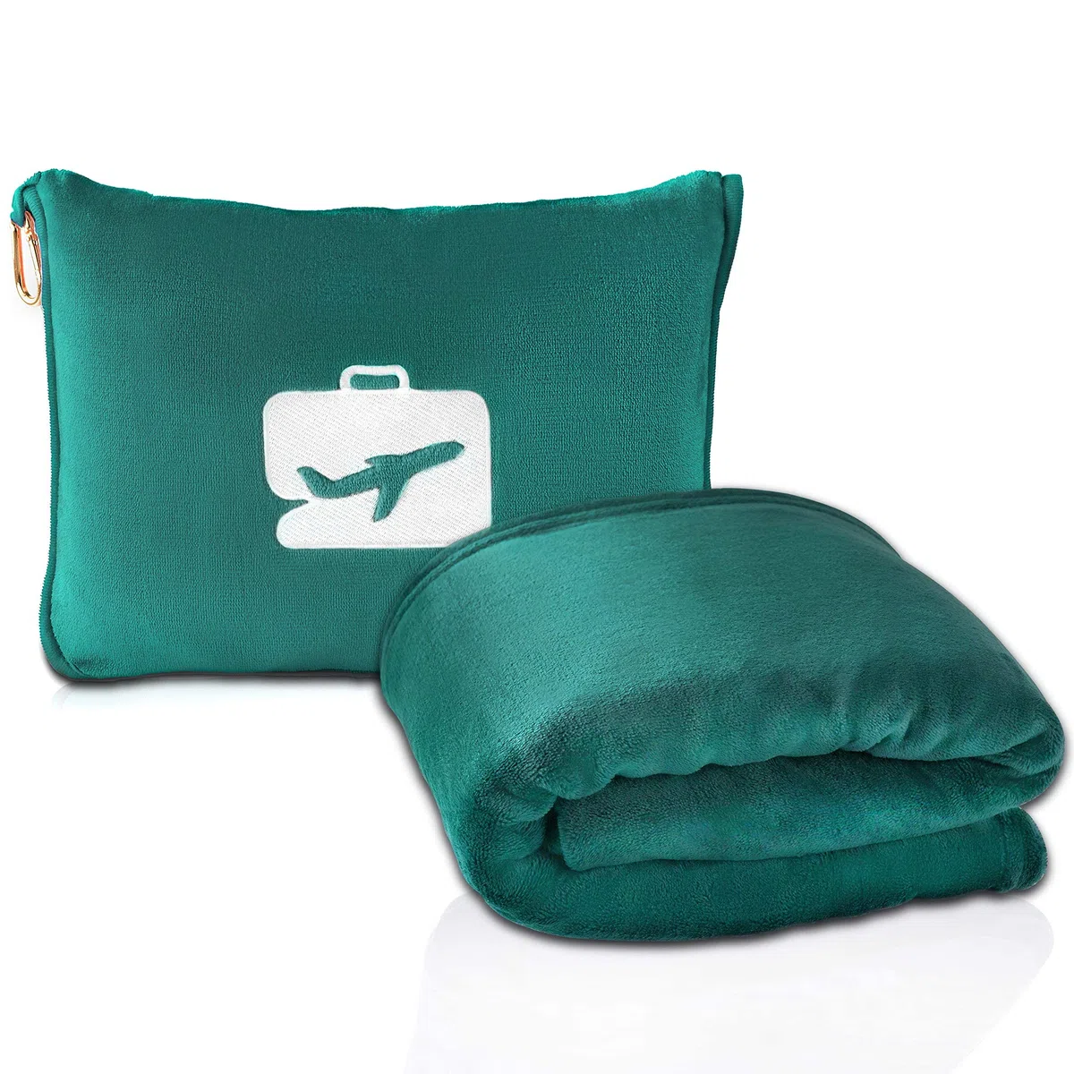 EverSnug Manta de Viaje y Almohada – Premium Suave 2 en 1 Manta de avión con Bolsa Suave, Funda de Almohada para Equipaje de Mano y Clip para Mochila (Verde Azulado)
