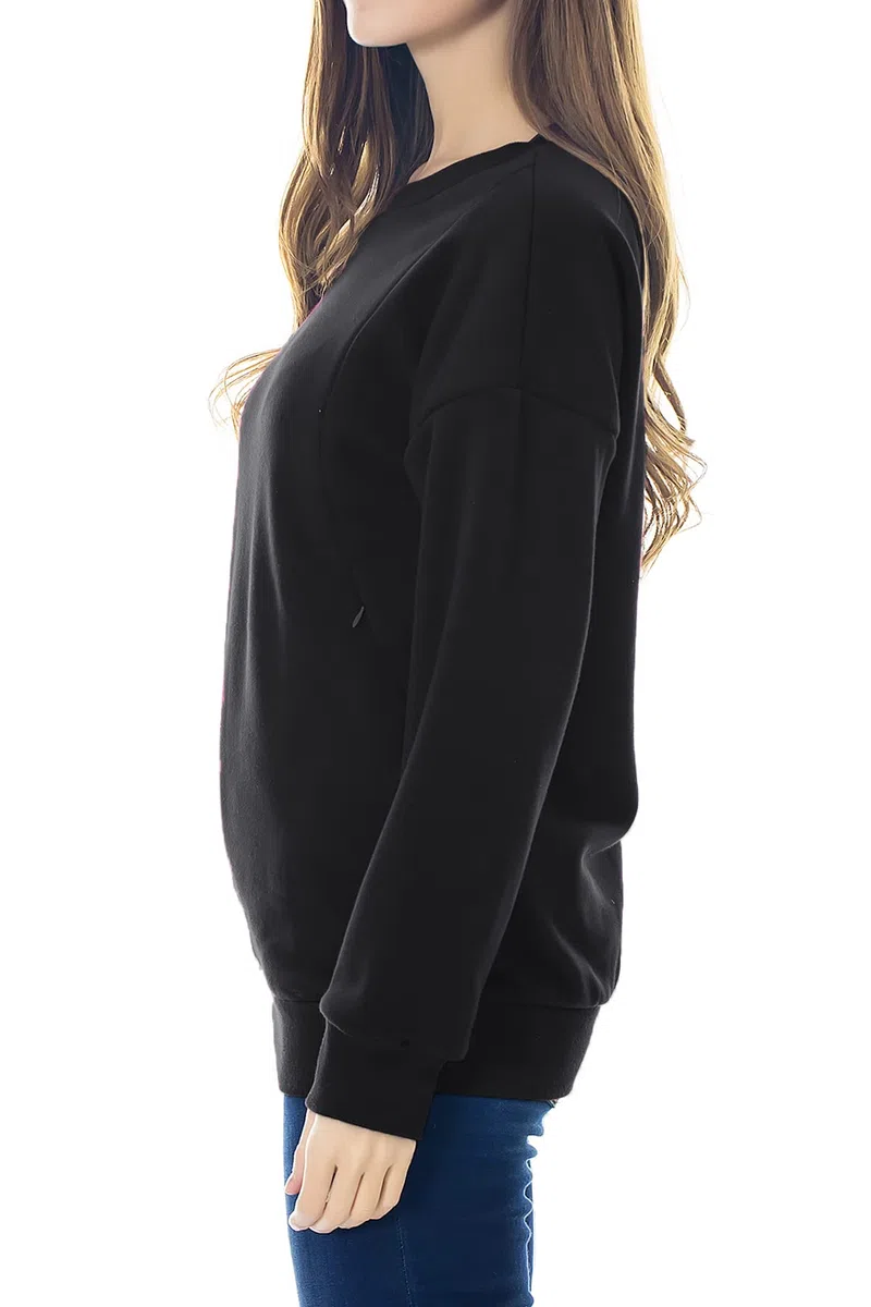 Smallshow Sudadera de Lantancia de Lana Tops de Manga Larga para Amamantar,Black M