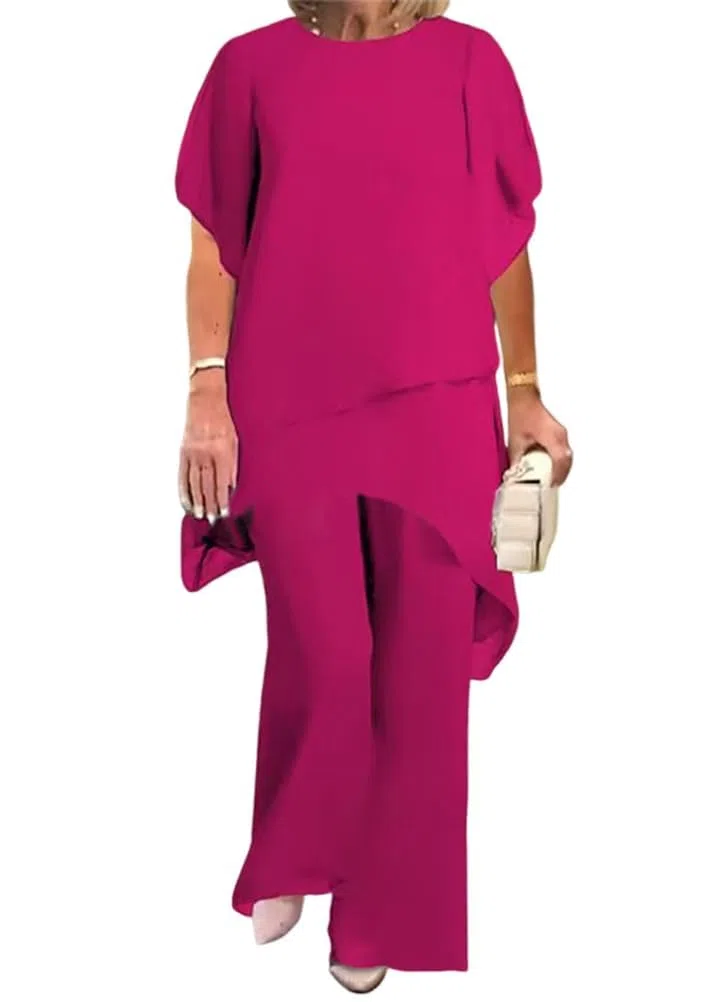 Generisch Traje de pantalón elegante para mujer, conjunto de 2 piezas, blusa de tul y gasa con pantalones, ropa de noche festiva, tallas grandes