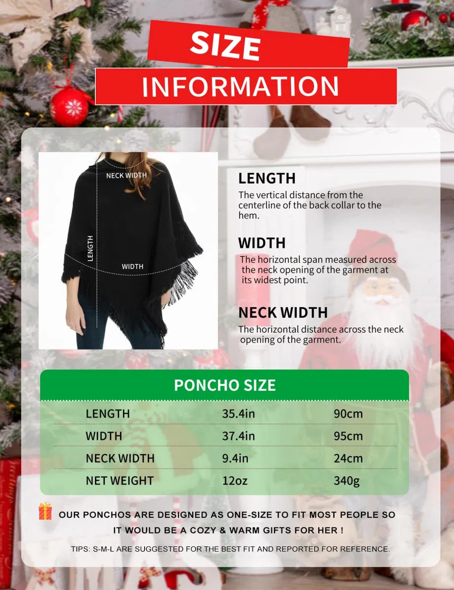Ferand Poncho con Capucha para Mujer Capa de Crochet con Dobladillo con Flecos para Otoño Invierno
