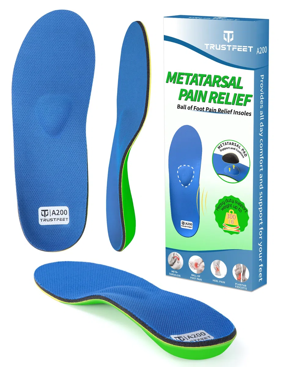 Trustfeet Plantillas ortopédicas con almohadilla metatarsal, adecuadas para fascitis plantar, dolor metatarsal, dolor de talón y pies planos, plantillas de soporte de arco para hombres y mujeres