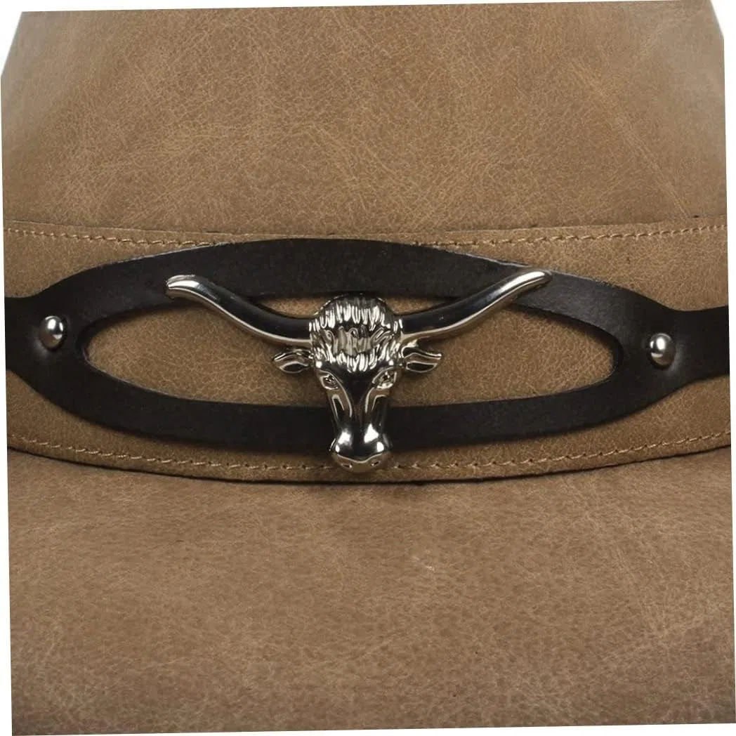 Sombrero De Cowboy de Cuero para Hombres y Mujeres Cowgirl Sun Hat Outback de Ala Ancha (Color: Natural, Tamaño: 58-59 Cm)