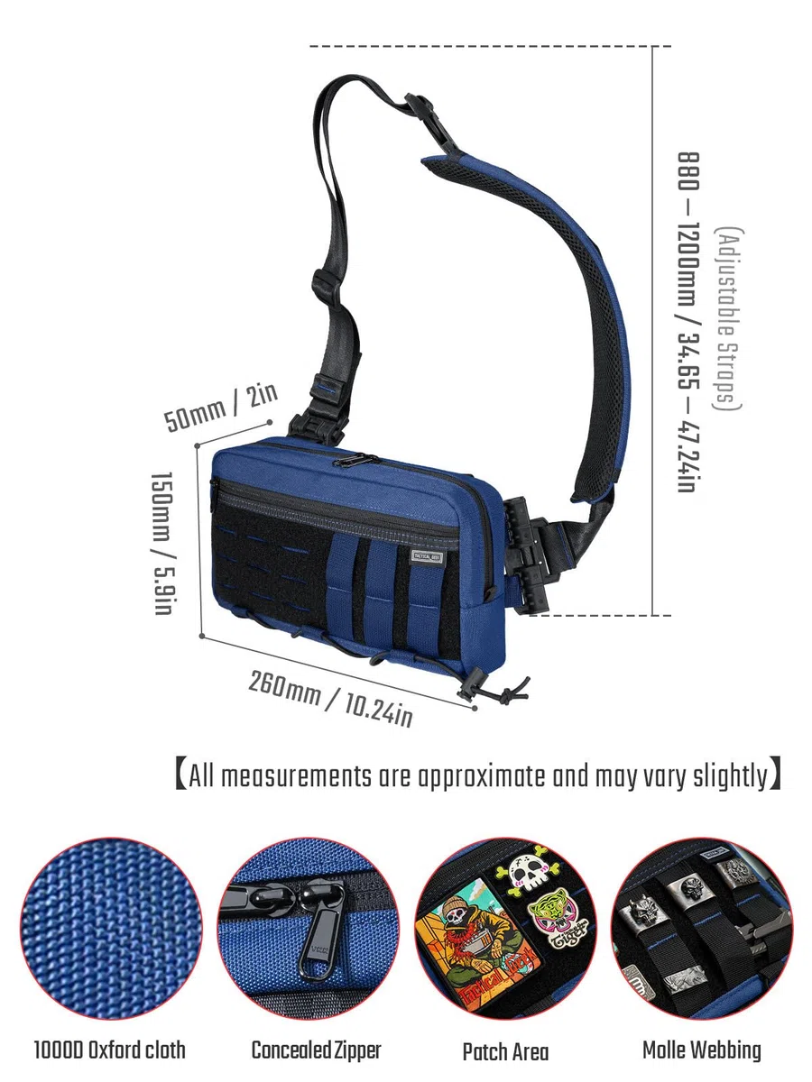 TACTICAL_GEEK Cache L3C EDC - Bolso bandolera ligero para hombre y mujer, compacto, bandolera ajustable, bandolera para el hombro, bolso de pecho para viajes, escuela, senderismo, 1000d Azul
