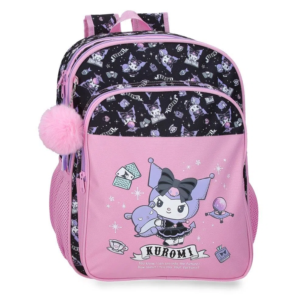 Sanrio Kuromi Fortune Telling Mochila infantil, mochila escolar, fabricada en Poliéster, bolsillos laterales, tirantes anchos ajustables de Joumma Bags