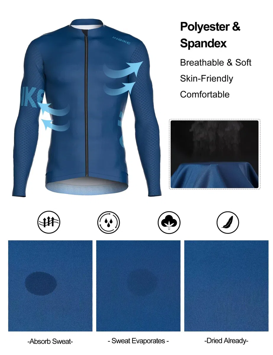 INBIKE Maillot de Ciclismo Manga Larga para Hombre Transpirable y Ligera con Tejido Antideslizante de 4.5 cm para Andar en Bicicleta Senderismo y Fitness MZLS