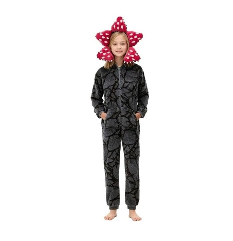 Genérico Pijamas con Capucha 3D, Pijamas Unisex de Navidad Demogorgon Onesie, Disfraces de Invierno de Lana for Cosplay, Albornoz de una Pieza de Navidad