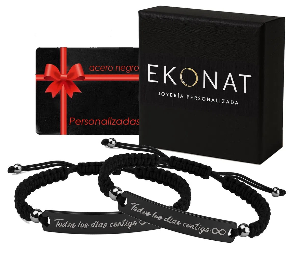 Ekonat- Pulseras personalizadas- pulseras para parejas- pulsera hombre personalizada- Pulsera personalizada mujer- Ajustables-acero inoxidable