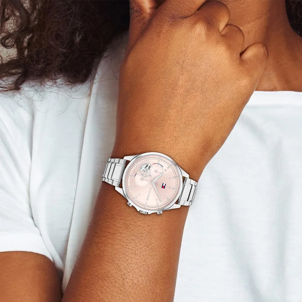 Tommy Hilfiger Reloj Analógico de Cuarzo Multifunción para Mujer con Correa de Acero Inoxidable