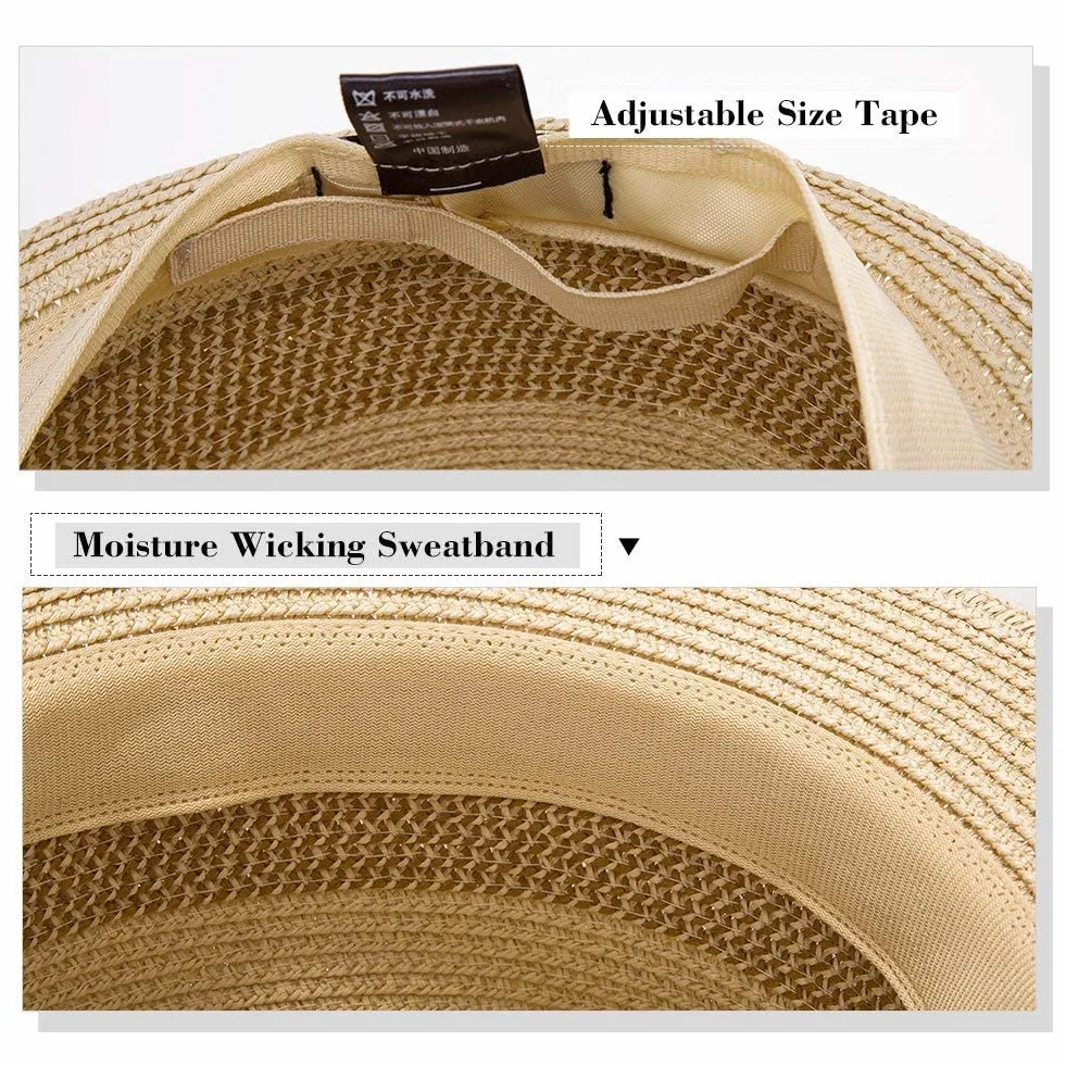 SIGGI Paja Unisex Dom Sombrero Hombres Empacables Mujeres Fedora Trilby Panamá Verano Ala Corta Moda