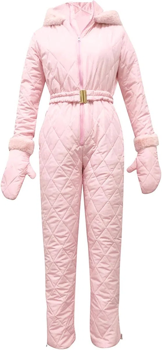 Traje de esquí para Mujer Traje de Nieve para Mujer Mono Moda Delgado Traje de esquí a Prueba de Viento Deportes al Aire Libre con Collar de Pelo Traje de esquí con Guantes (Rosa,M)