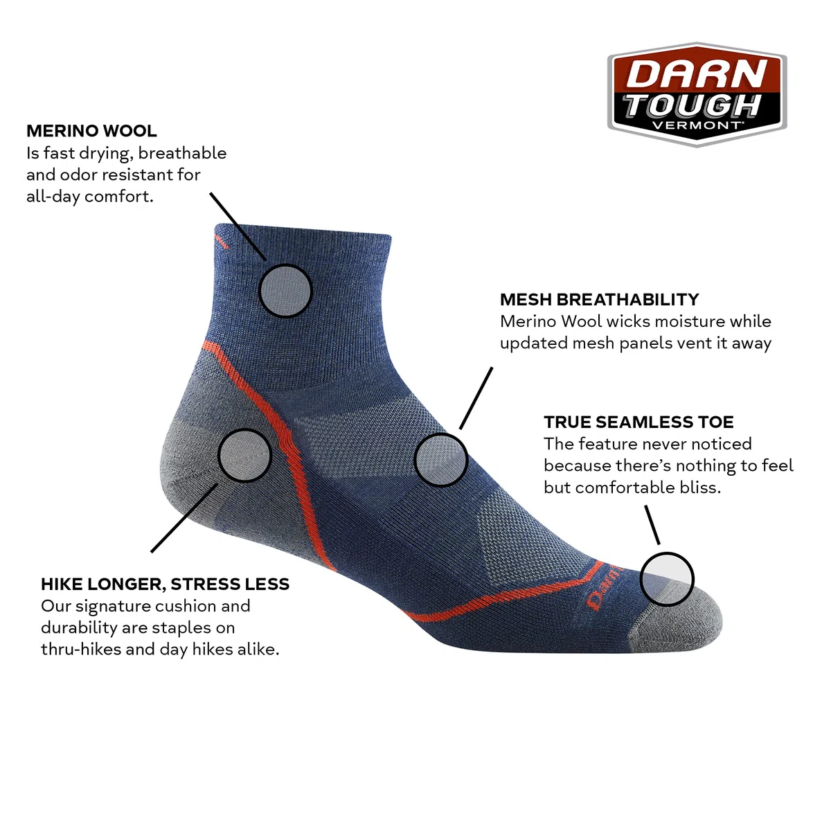 Darn Tough Hiker Ligero 1/4 Ligero con cojín para Hombre