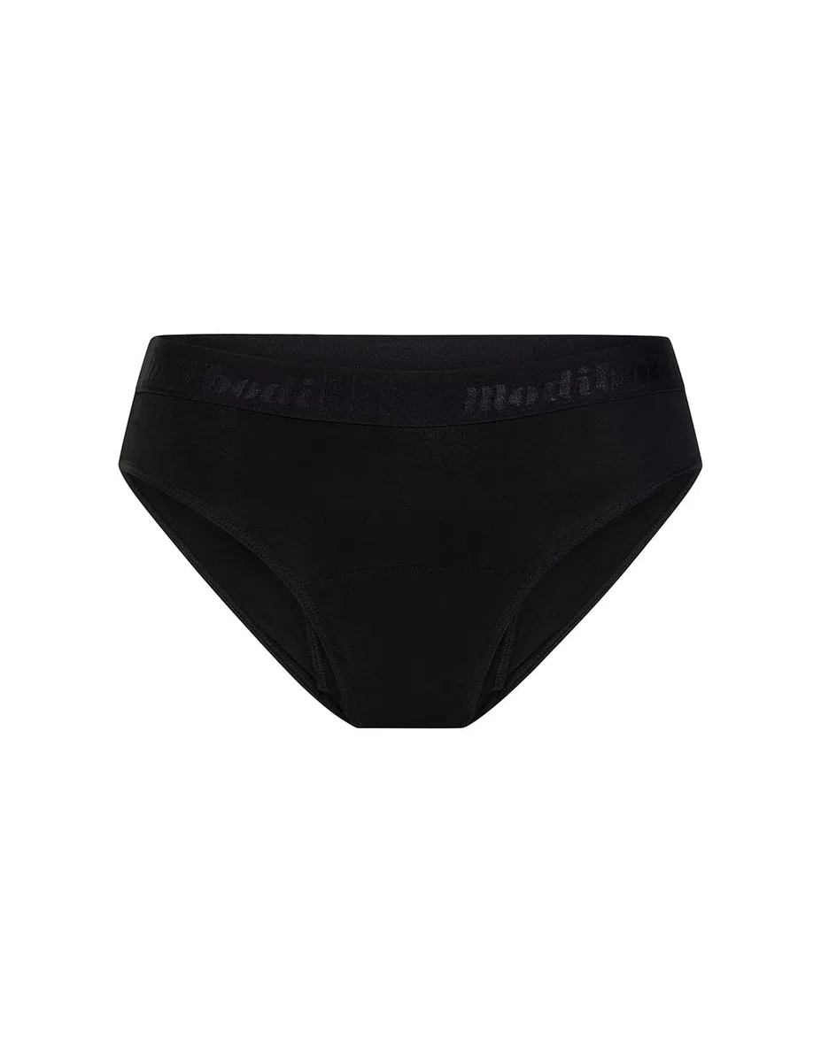 Modibodi Braga Menstrual Niña Adolescente Flujo Abundante Algodón Hipster Alta Absorción Super 50ml Ropa Interior Negro