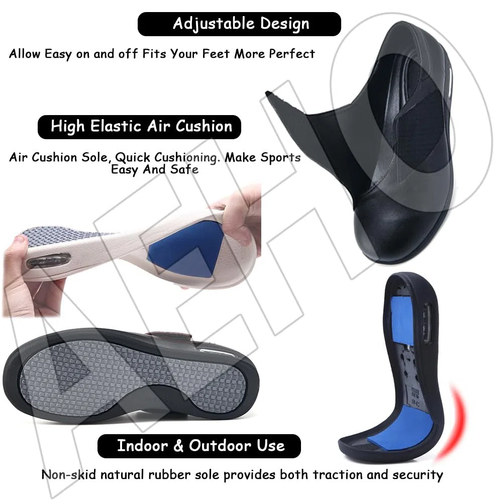 AEHO Zapatos para Caminar Ancho Especial Mujer Sin Cordones - Ortopédicos con Colchón de Aire y Sandalias, Negro, 38 EU