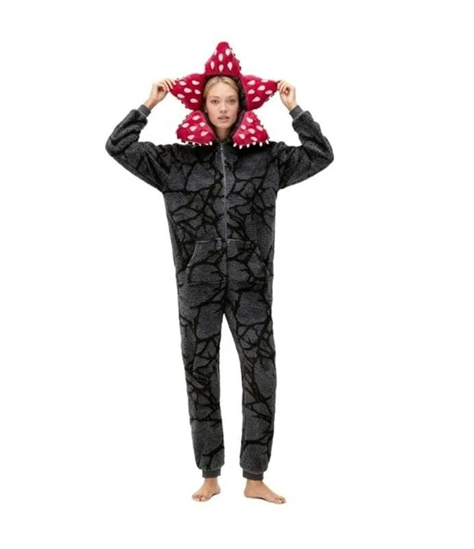Genérico Pijamas con Capucha 3D, Pijamas Unisex de Navidad Demogorgon Onesie, Disfraces de Invierno de Lana for Cosplay, Albornoz de una Pieza de Navidad