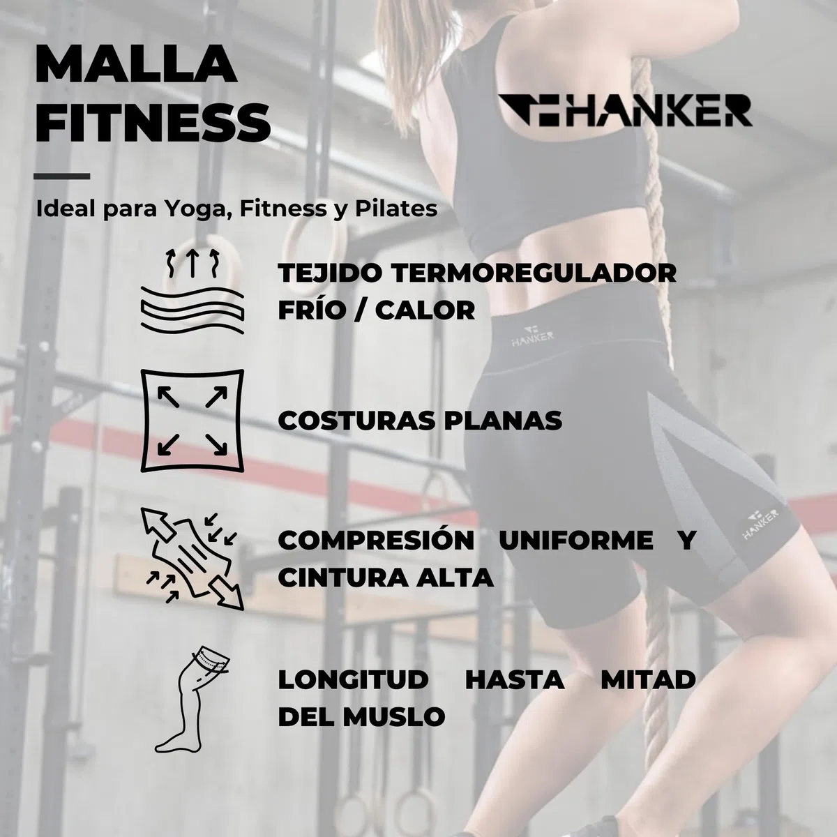 HANKER Mallas Cortas de Mujer Compresivas de Cintura Alta y Tejido Termorregulador para Yoga, Fitness y Pilates